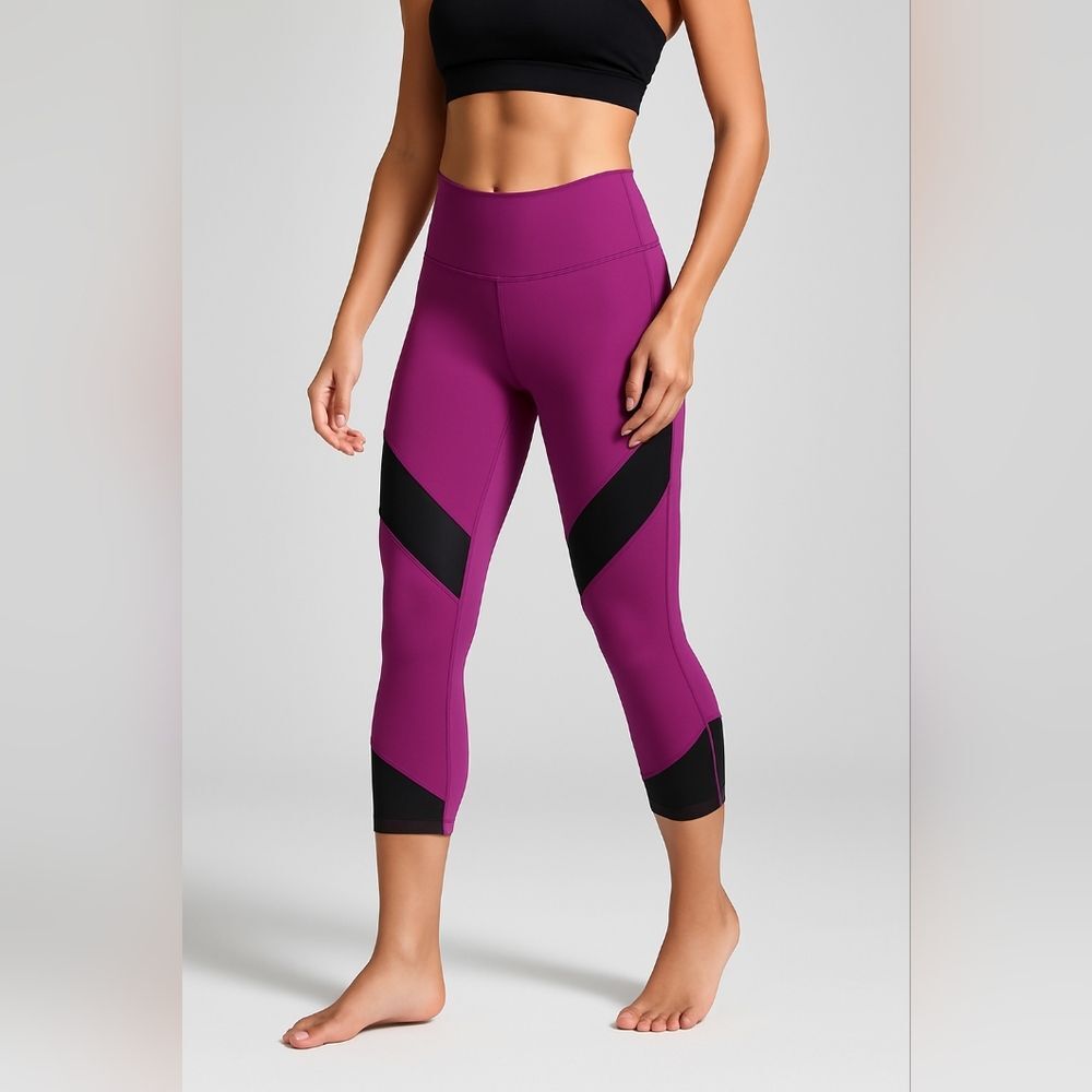 Body Glove Magenta Black Cropped Leggings L Athleisure Activewear Yoga